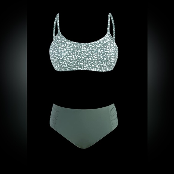 Cupshe Ditsy Floral Bralette & Ruched Mid‎ Rise Bikini Set Medium NWT - Picture 1 of 8